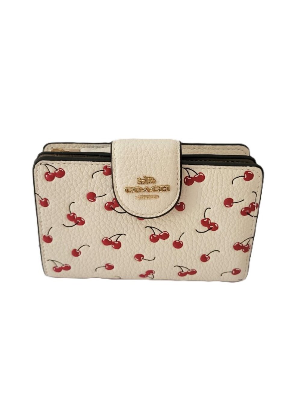Coach CFA19 Medium Corner Zip Cherry Print Bifold Wallet Chalk Multi Leather - Picture 2 of 7